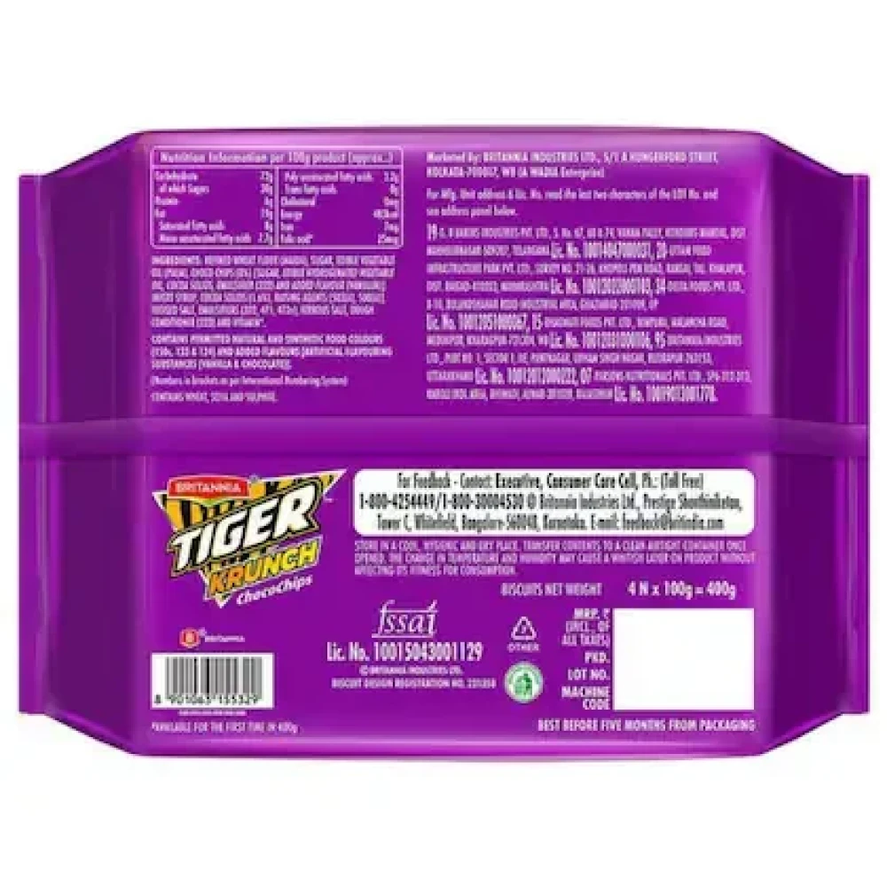 Britannia Tiger Krunch Chocochips Biscuits Combo Pack 400 g