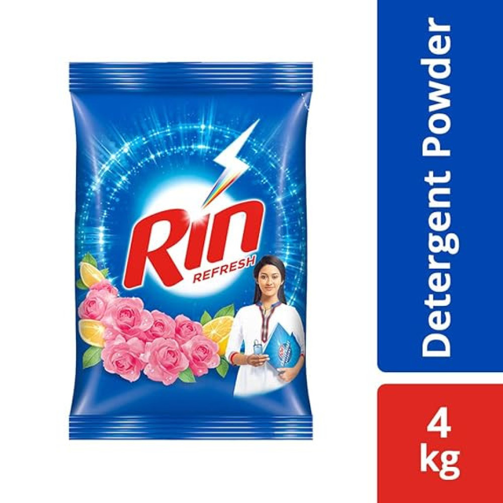 Rin Detergent Powder 4 kg & RIN Detergent Bar - 250 g (Pack of 4)
