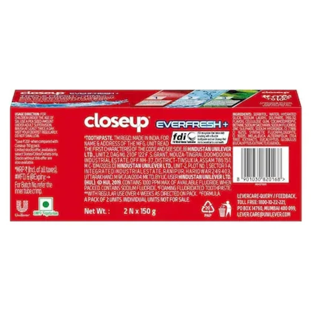 Closeup Everfresh+ Red Hot Gel Toothpaste 150 g (Pack of 2)